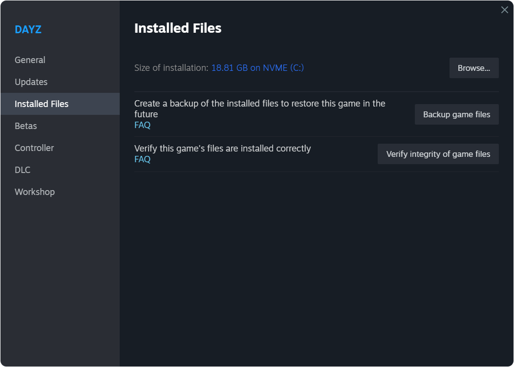 Steam window that shows a “Verify integrity of game files” button