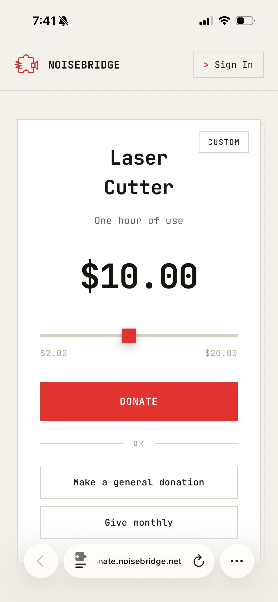 A donation prompt screenshot